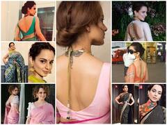 Blouse: सिंपल साड़ी को भी स्टाइलिश ब्लाउज के साथ बेहद खास बना देती हैं Kangana Ranaut, कमर और टैटू से नहीं हटती नजरें