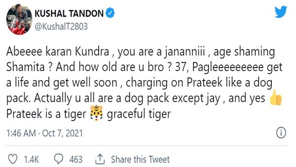 Kushal Tandon slams Karan Kundrra for age-shaming Shamita Shetty calls her 'Janani', 'Get a life and get well soon'