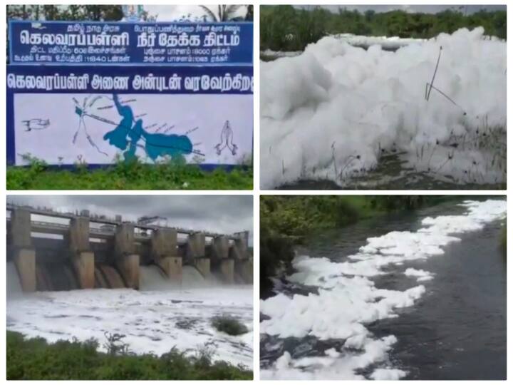 kirushnakiri For the second day in a row, water mixed with chemicals and foaming at the Hosur Kelavarapalli dam the public suffers due to the stench. ஒசூர் கெலவரப்பள்ளி அணையில் ரசாயனம் கலந்த நுரையுடன் வெளியேற்றும் தண்ணீர்...!
