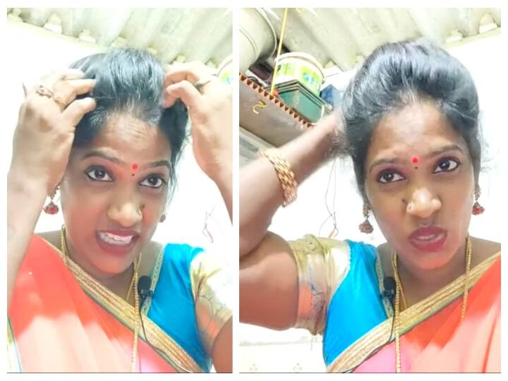 Tiktok celebrity Sadhana who came live ஃபேன்கள் முன்னிலையில் பேன்கள் தொல்லை... தலையை பிய்த்துக் கொண்ட சாதனா!