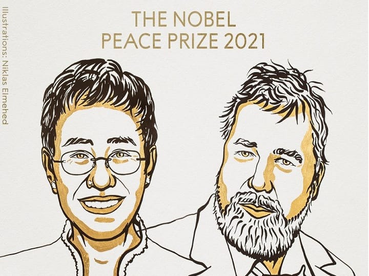 Nobel Peace Prize 2021 Journalists Maria Ressa, Dmitry Muratov won nobel prize for peace Nobel Peace Prize 2021 | இரண்டு பத்திரிகையாளர்களுக்கு அமைதிக்கான நோபல் பரிசு அறிவிப்பு