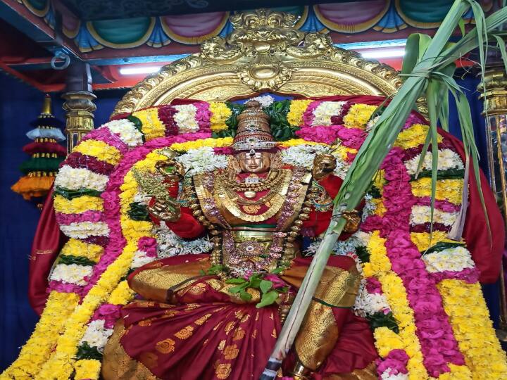 நவராத்திரியை முன்னிட்டு இரண்டாவது நாளான இன்று பராசக்தி அம்மன் ராஜராஜேஸ்வரி  அலங்காரத்தில்  காட்சி.