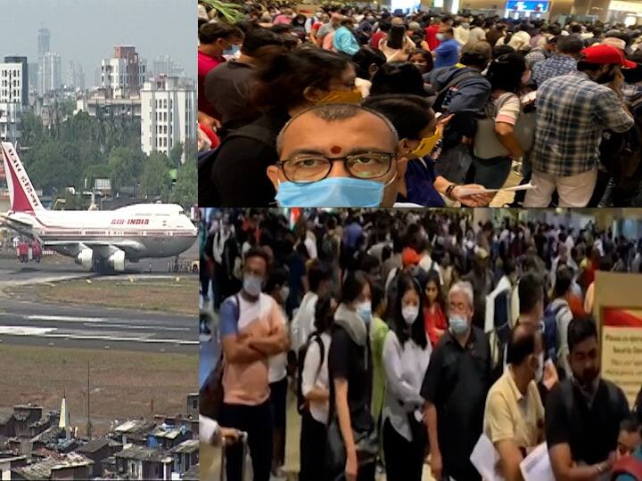 Big crowd of passengers at Mumbai airport this morning! Accused of missing flights due to poor management Mumbai Airport : मुंबई विमानतळावर आज सकाळी प्रवाशांची मोठी गर्दी! ढिसाळ कारभारामुळं फ्लाइट्स हुकल्याचा आरोप