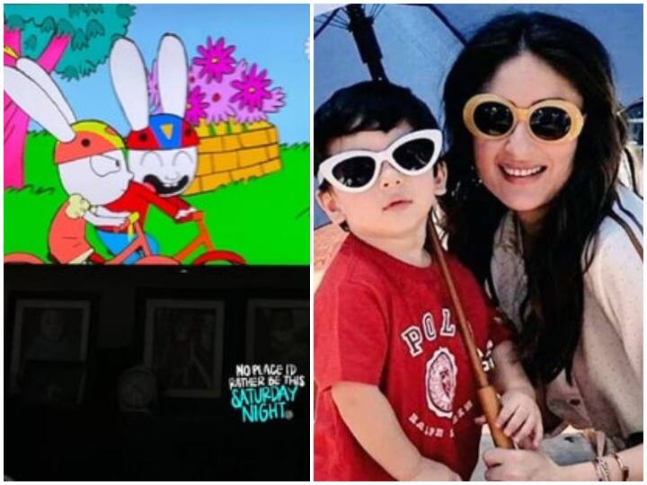 Kareena Kapoor Khan shows glimpse of Saturday night enjoys cartoon with sons Taimur and Jeh Kareena Kapoor Khan ने शेयर की परफेक्ट Saturday Night की झलक, बेटे Taimur और Jeh के साथ कार्टून एंजॉय करती दिखीं एक्ट्रेस