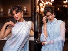 IN PICS | Jacqueline Fernandez Stuns In This Powder Blue Saree