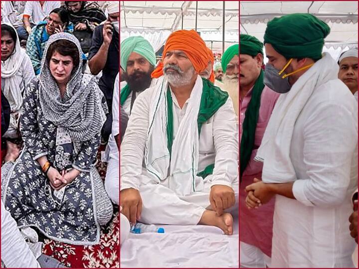 कांग्रेस महासचिव प्रियंका गांधी, भारतीय किसान यूनियन के नेता राकेश टिकैत, आरएलडी अध्यक्ष जयंत चौधरी, विभिन्न राज्यों के किसान और बड़ी संख्या में लोग तिकुनिया में मंगलवार को चार किसानों और एक पत्रकार को श्रद्धांजलि देने के लिए ‘अंतिम अरदास’ कार्यक्रम में एकत्र हुए.