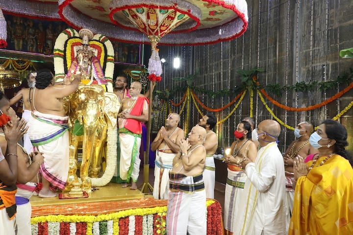 గజ వాహనం - కర్మ విముక్తి. రాజులను పట్టాభిషేకం సమయాలలో గజాలపై ఊరేగిస్తారు. ఒక విశిష్ట వ్యక్తిని ఘనంగా సన్మానించాల్సి వస్తే గజారోహనం చేసే ప్రక్రియ నేటికీ ఉంది. ఈ వాహనసేవ దర్శనం వల్ల కర్మ విముక్తి కలుగుతుందని పురాణాల ద్వారా తెలుస్తోంది.