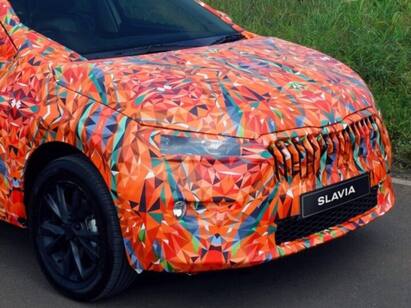 Skoda Slavia spotted in a special camouflage wrap ahead of India reveal ஸ்கோடா நடத்திய டிசைன் போட்டியில் வென்று செக் செல்பவர் யார்?