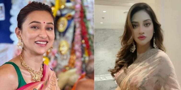 Durga Puja 2021: Bengali Actress Mimi Chakraborty and Nusrat Jahan share picture of their ashtami look and wish fans উৎসবে মাতোয়ারা টলি দুনিয়া, অনুরাগীদের মহাষ্টমীর শুভেচ্ছা মিমি-নুসরতের