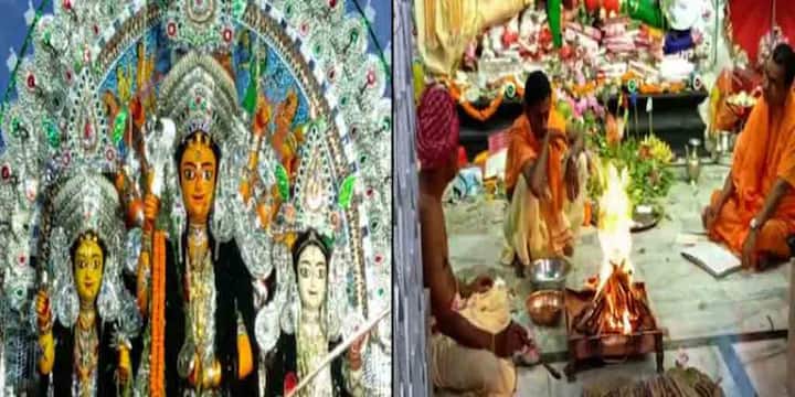 Durga Puja 2021: Ignoring the rain, the foundation pujo of Surul zamindar's house in Birbhum is in full swing Durga Puja 2021: বৃষ্টিকে উপেক্ষা করে রমরমা বীরভূমের সুরুল বনেদি জমিদার বাড়ির পুজো