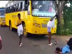 பெண்கள் கல்லூரி பேருந்தை மறித்து ட்ரவுசர் உடன் நடனம் - போதை ஆசாமிகளை தேடி வரும் போலீஸ்