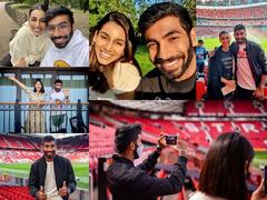 Bumrah-Sanjana at Man United: 'स्टार कपल' बुमराह और संजना हॉलिडे ब्रेक पर पहुंचे ब्रिटेन, Manchester United के ग्राउंड से पोस्ट की खास तस्वीरें