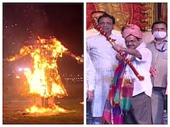 Dussehra 2021: दिल्ली के लालकिला मैदान में CM केजरीवाल ने रावण, कुंभकरण और मेघनाद के पुतलों को जलाया