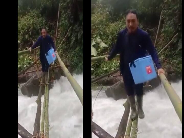 health workers cross a raging river for COVID-19 vaccination in Arunachal Pradesh  Watch Video | ”கையிலே ஆகாசம் கொண்டுவந்த உன் பாசம்” : ஆர்ப்பரிக்கும் வெள்ளத்திலும் செயலாற்றும் முன்கள பணியாளர்