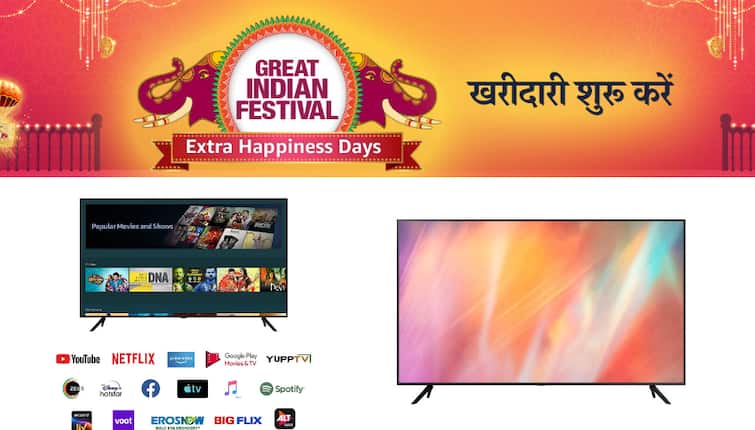 Amazon Great Indian Festival Sale On Samsung 55 Inch Smart TV  Buy Samsung TV Online Discount On Samsung TV Amazon Great Indian Festival Sale:  इतना सस्ता फिर नहीं मिलेगा Samsung 55 Inch Smart TV, एमेजॉन पर 50 हजार से कम में खरीदें