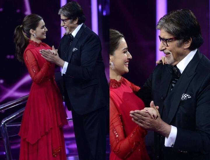 Amitabh bachchan shares a photo with Ballroom dancing with kriti sanon KBC 13: रेड गाउन में Kriti Sanon के साथ डांस करते हुए Amitabh Bachchan को याद आए कॉलेज के दिन