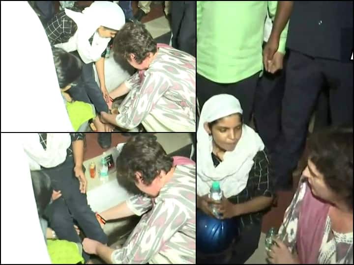Congress leader Priyanka Gandhi Vadra stopped her convoy to give first aid to a woman who met with an accident  Priyanka Gandhi Agra Visit: आगरा जाते वक्त घायल युवती को देख प्रियंका गांधी ने रुकवाया काफिला, खुद की मरहम पट्टी, फोन नंबर भी दिया