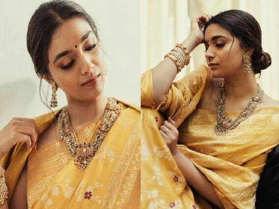 Actress Keerthy Suresh | தங்க நிற சேலையில் தகதகவென ஜொலிக்கும் கீர்த்தி சுரேஷ்!! Actress Keerthy Suresh | தங்க நிற சேலையில் தகதகவென ஜொலிக்கும் கீர்த்தி சுரேஷ்!!