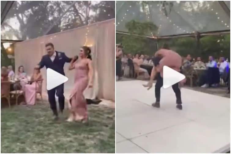 Viral Video: Bride and Groom Fall Off The Stage while weird dancing in Grand marriage reception લગ્નમાં ડાન્સ કરતાં-કરતાં દુલ્હન ચઢી ગઇ વરરાજાની પીઠ પર ને પછી થયુ એવુ કે બધા મહેમાનો ચોંક્યા ......... જુઓ વીડિયો