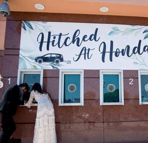 The couple got married at a Honda Centre in California.