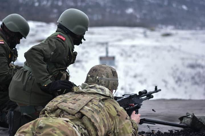 Indian and US Soldiers engaged in target firing at Joint Base Elmendorf Richardson in Anchorage, Alaska. (Source: ANI)