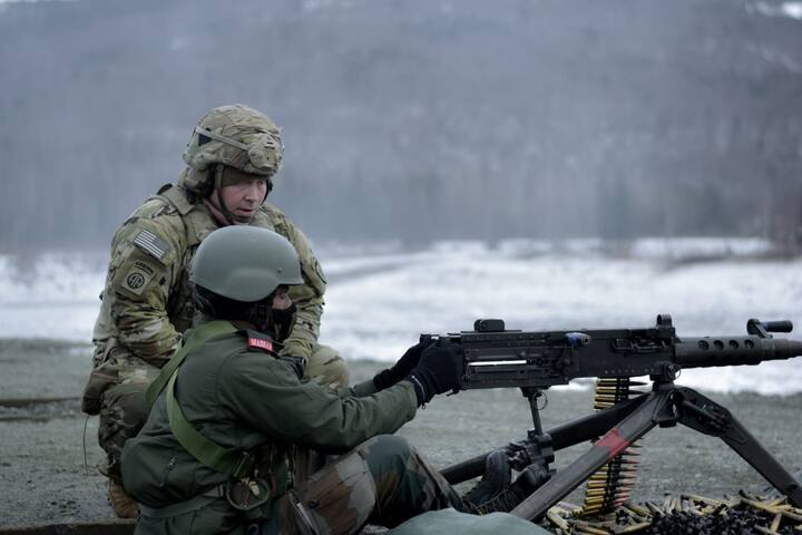 Indian and US soldier practising at Grezelka firing range. (Source: ANI)