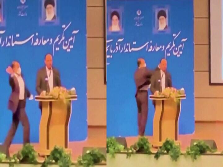 New Iranian regional governor slapped in face at inauguration Watch Video | ஆளுநரை பளார் என அறைந்த நபர்... பதவியேற்பு மேடையில் பரபரப்பு..காரணம் தெரியுமா?