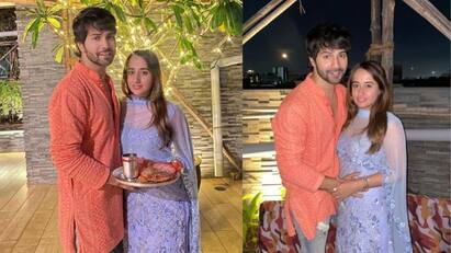 Varun Dhawan And Natasha Dalal Are All Smiles In Pics From First Karwa Chauth Celebrities First Karwa Chauth: স্ত্রী নাতাশার প্রথম করবা চৌথ, কোন বলি তারকা বরুণ ধবনকে বললেন আদর্শ স্বামী?