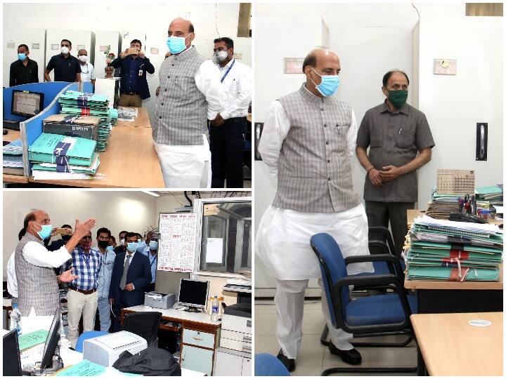 Defense Minister Rajnath Singh did surprise inspection of Defense Ministry offices ANN रक्षा मंत्री राजनाथ सिंह ने किया रक्षा मंत्रालय के दफ्तरों का औचक निरीक्षण, अधिकारियों को दिए निर्देश