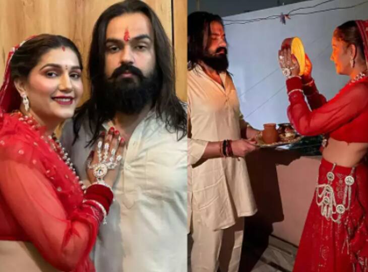 Bigg Boss fame Sapna Choudhary celebrates Karwa Chauth with husband Veer Sahu Sapna Chaudhary ने पति Veer Sahu के साथ शेयर कीं करवाचौथ सेलिब्रेशन की तस्वीरें, लाल लहंगे में दिखीं बला की खूबसूरत