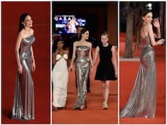 Angelina Jolie Shines In Silver As She Poses With Two Daughters At Rome Film Festival Premiere Of Eternals