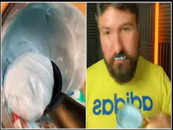 Video of man making and Drinking Tooth Paste coffee goes viral in Instagram Watch Video | அப்போ டூத் பேஸ்ட்ல உப்பு... இப்போ டூத் பேஸ்ட்ல காபியா? யாரும் ட்ரை பண்ணாதீங்க மக்களே.. வைரல் வீடியோ !