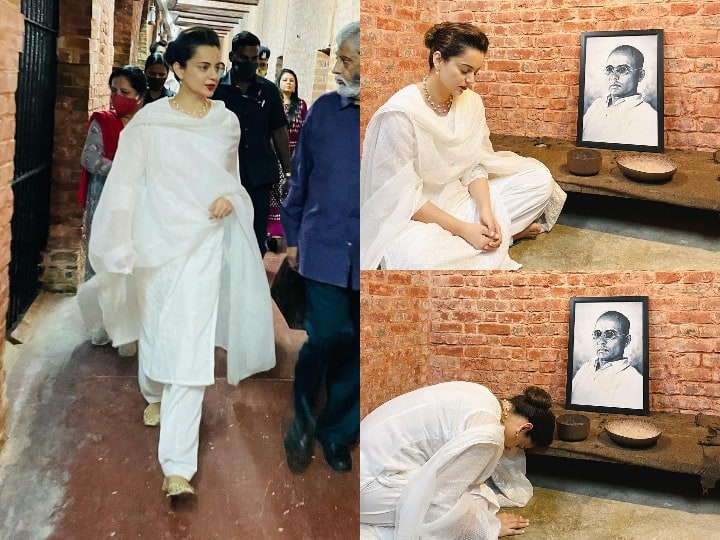Kangana Ranaut Visited Veer Savarkar Cell: बॉलीवुड अभिनेत्री कंगना रनौत (Kangana Ranaut) उस सेलुलर जेल में पहुंची जहां पर वीर सावरकर काला पानी की सजा काट रहे थे. कंगना ने अपनी इस विजिट की तस्वीरें सोशल मीडिया पर शेयर की हैं जो कि खूब वायरल हो रही हैं.