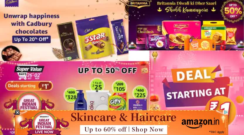 amazon festival sale on gift hamper heavy discount on chocolate and biscuit-pack Amazon Festival Sale: दिवाळीसाठी अ‍ॅमेझॉनवर भन्नाट ऑफर्स; चॉकलेट्स आणि बिस्कीटांवर 50 टक्के सूट