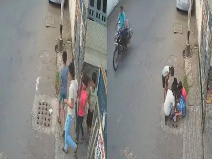 Surat 5 childrens suffered burns when burning cracker powder- Watch Viral Video Watch Video: சம்பவம் செய்த சிறுவர்கள்...சாக்கடையில் வந்த தீ - வைரல் வீடியோ..!
