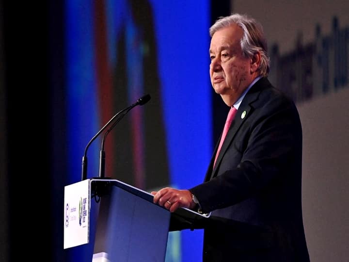 United Nations (UN) Secretary General Antonio Guterres speaks during the opening ceremony of the COP26 UN Climate Change Conference in Glasgow, Scotland on November 1, 2021. (Photo by Paul ELLIS / AFP)