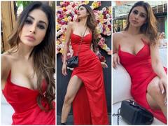 Mouni Roy Photos: 36 की उम्र में शादी से पहले लाल Satin ड्रेस में Mouni Roy की ये अदाएं वायरल