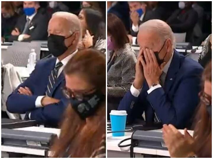 US President Joe Biden spotted taking a nap during COP26 video goes viral US President Joe Biden: COP26 के दौरान अमेरिकी राष्ट्रपति जो बाइडेन ने ली झपकी, वीडियो वायरल