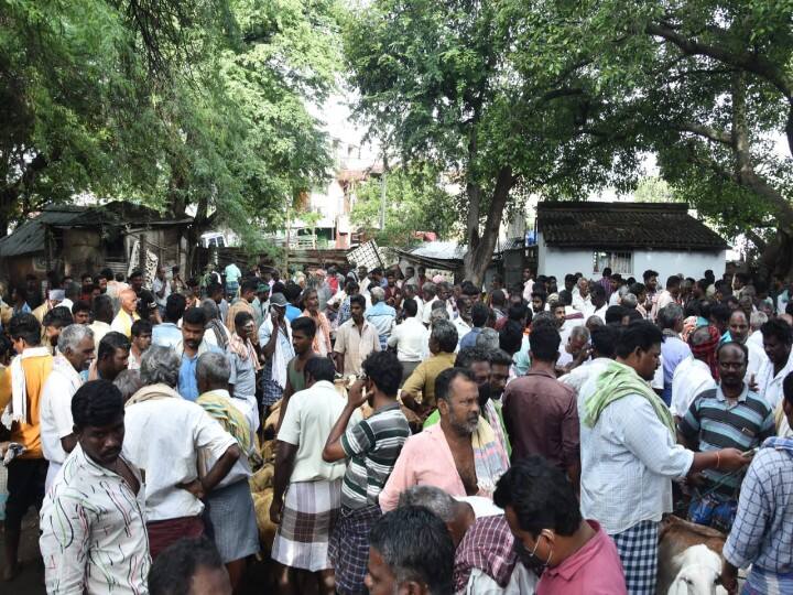 தீபாவளிக்கு வீடுகளில் ஆடுகள் வெட்டிச் சமைக்க பொதுமக்கள் ஆடு வாங்கிச் சென்றனர்.