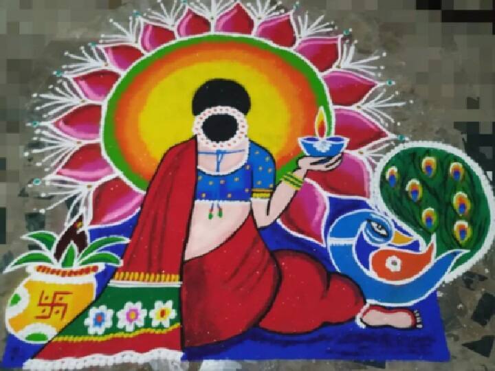 दिवाली के मौके पर आप चाहें तो किसी भी आकार या डिजाइन की रंगोली बना सकते हैं. अगर आपके पास समय की कमी हो तो छोटी और आसान डिजाइन की रंगोली बना सकते हैं. (फोटो- सोशल मीडिया)