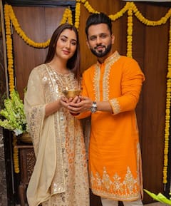 PICS: Rahul Vaidya-Disha Parmar Look Elegant In Abu Jani-Sandeep Khosla's Outfits As They Celebrate First Diwali After Wedding
