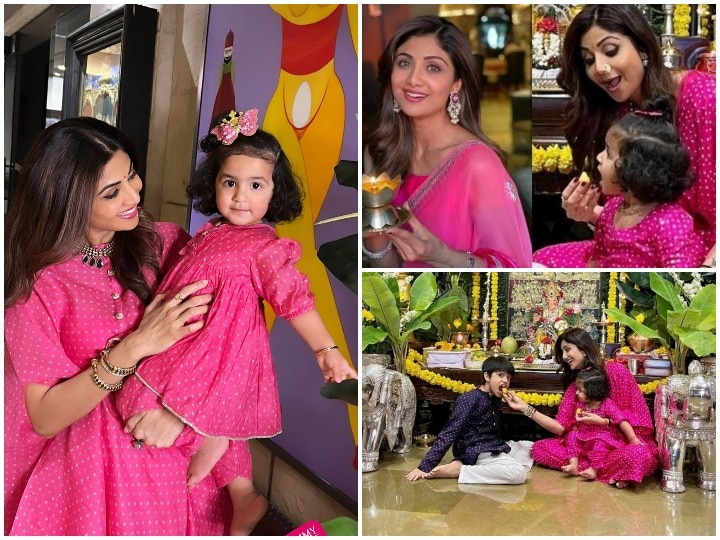 Shilpa Shetty Celebrates Diwali With Daughter Samisha Twinning Game In Pink  Outfit Latest Photos | Shilpa Shetty Kundra ने बेटी Samisha के साथ मनाई  दीवाली, मां-बेटी की क्यूट फोटो वायरल