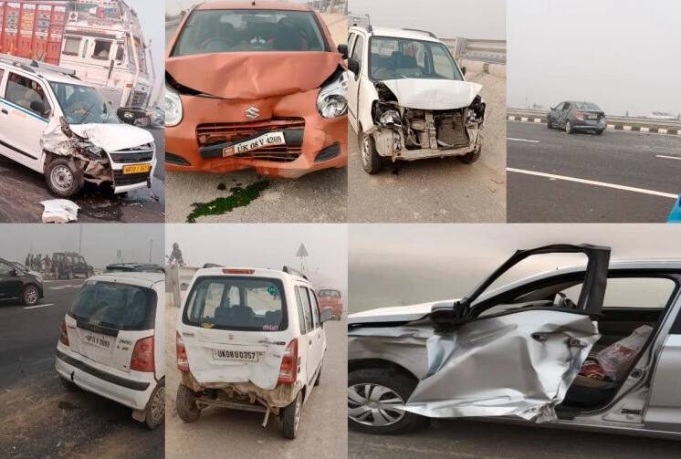 6 Injured, Couple Critical as Half A Dozen Vehicles Pile-up on Eastern Peripheral Highway Due to Thick Smog Accident on Highway: ਧੂੰਏਂ ਦੇ ਕਹਿਰ 'ਚ ਕੁਝ ਵੀ ਨਾ ਦਿੱਸਿਆ, ਅੱਧੀ ਦਰਜਨ ਵਾਹਨ ਆਪਸ 'ਚ ਠੁਕਰਾਏ