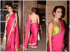 पिंक साड़ी, येलो-नियॉन ब्लाउज, बन और बिंदी... Malaika Arora का Diwali Look किसी को भी घायल करने के लिए है काफी