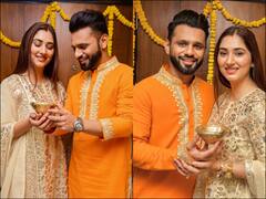 PICS: Rahul Vaidya-Disha Parmar Look Elegant In Abu Jani-Sandeep Khosla's Outfits As They Celebrate First Diwali After Wedding