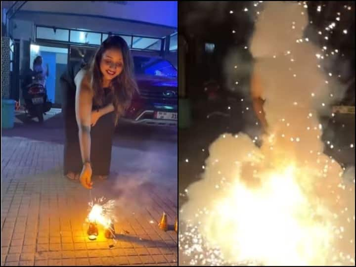 An accident happened with actress Rani Chatterjee while burning pomegranate with sparklers on Diwali, video went viral दिवाली पर फुलझड़ी से अनार जलाते हुए एक्ट्रेस Rani Chatterjee संग हुआ हादसा, वीडियो वायरल