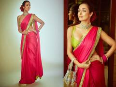 पिंक साड़ी-ग्रीन ब्लाउज में ऐसा चमका Malaika Arora का हुस्न, देखने वालों की खुली रह गईं आंखें