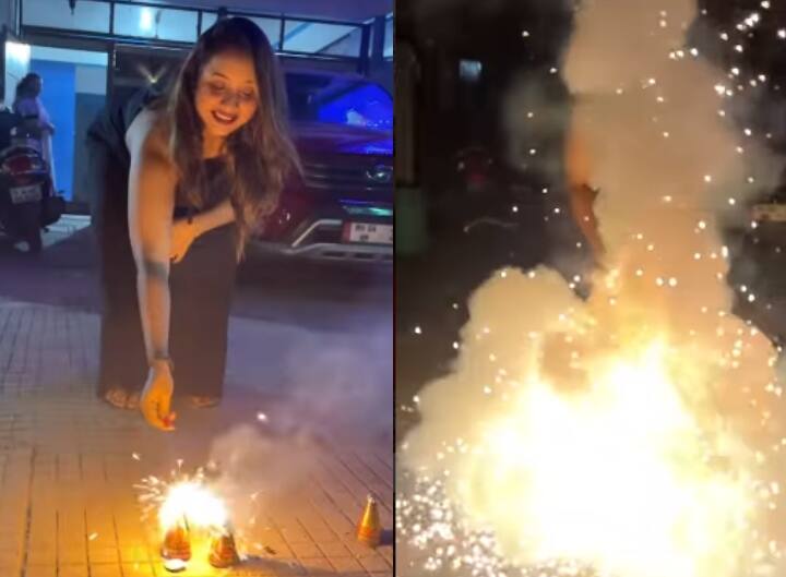 Bhojpuri Actress Rani Chatterjee narrowly escaped while burning bomb on Diwali 2021 Diwali पर बम जलाते वक्त Rani Chatterjee के साथ हुआ हादसा, बाल-बाल बचीं भोजपुरी एक्ट्रेस, देखिए वीडियो