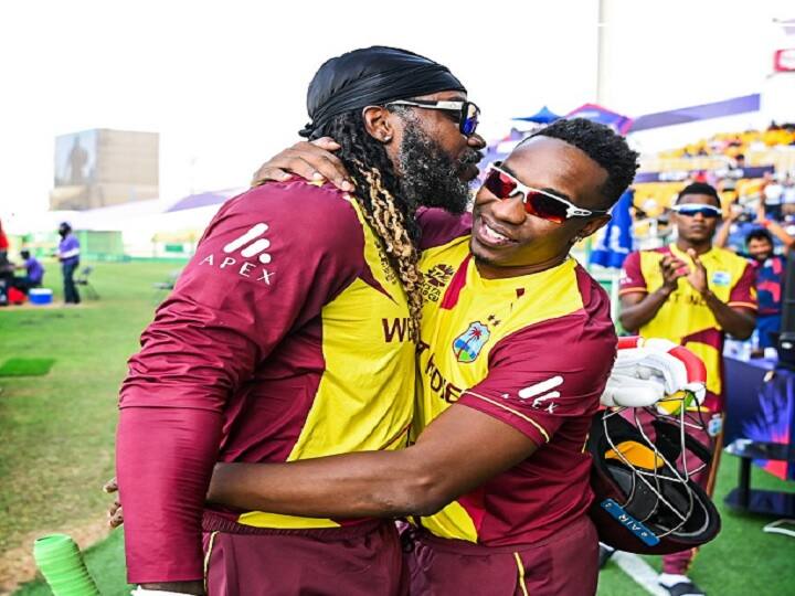 ICC T20 World Cup Chris Gayle Hugs Mitchell March After Dismissing Him On His Last International Delivery Chris Gayle: উইকেট নিয়ে সোজা গিয়ে ব্যাটসম্যানকে জাদু কী ঝাপ্পি! চেনা মেজাজেই বর্ণময় কেরিয়ারে ইতি ইউনিভার্স বসের