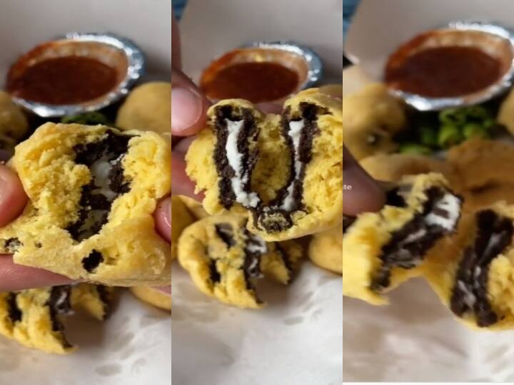 Video of Gujarat's Ahmedabad shop making Pakoda with Oreo Biscuit goes viral in instagram Watch Video | மழைக்கு இதமாக சாப்பிட ஓரியோ பக்கோடா...- வைரல் வீடியோ!